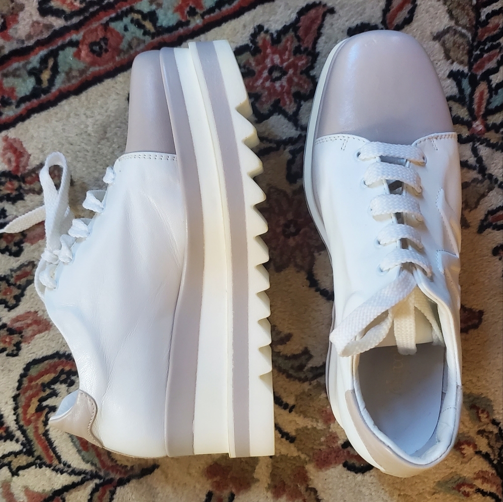 marco moreo white and cream leather trainers